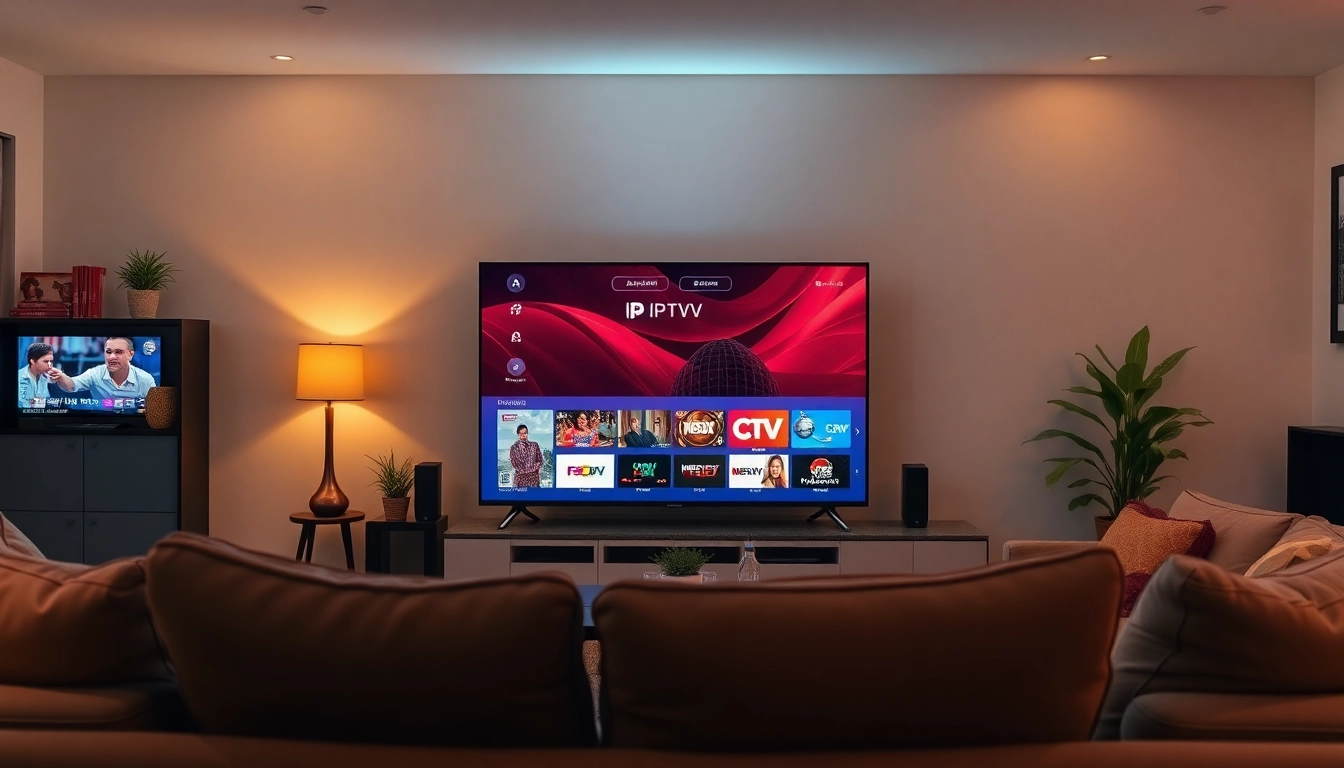 Comprar IPTV con una moderna instalación en una sala de estar acogedora.