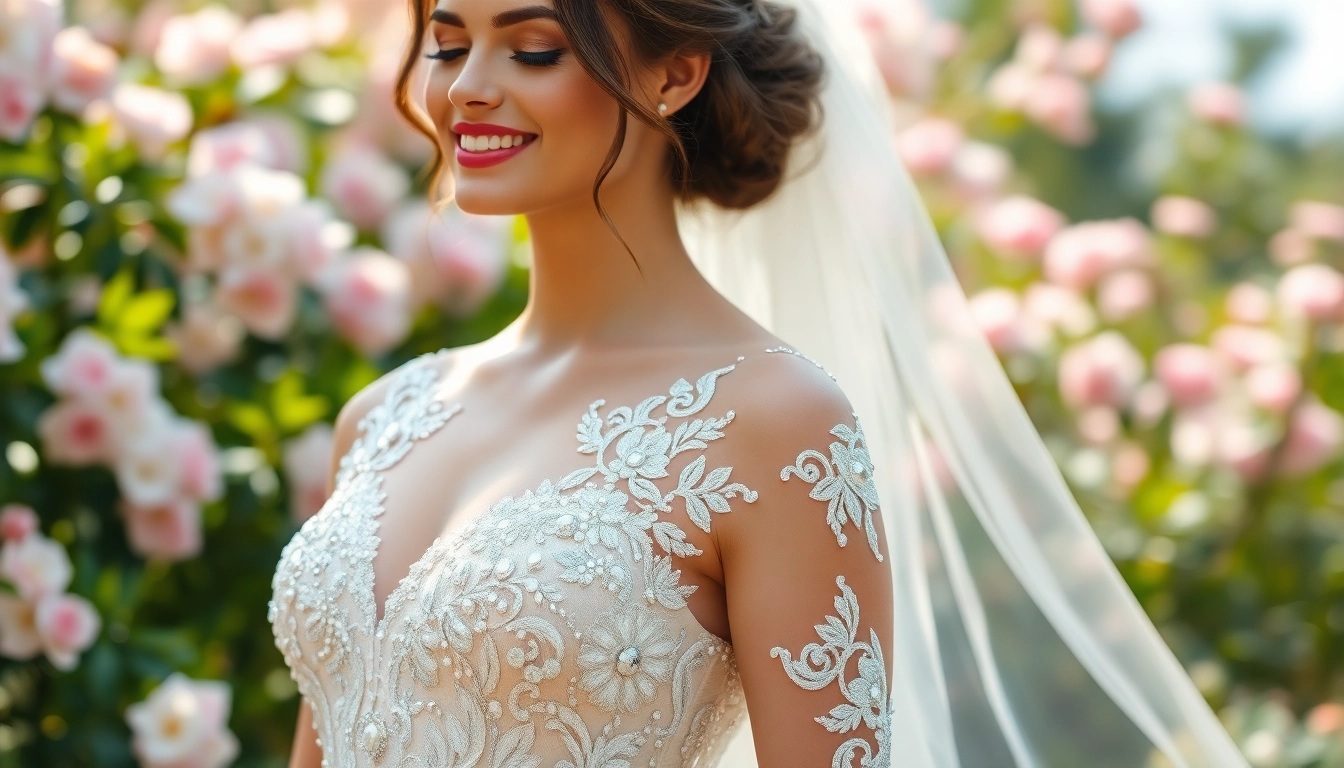 Admiring beaded wedding dresses with intricate beadwork and exquisite designs.